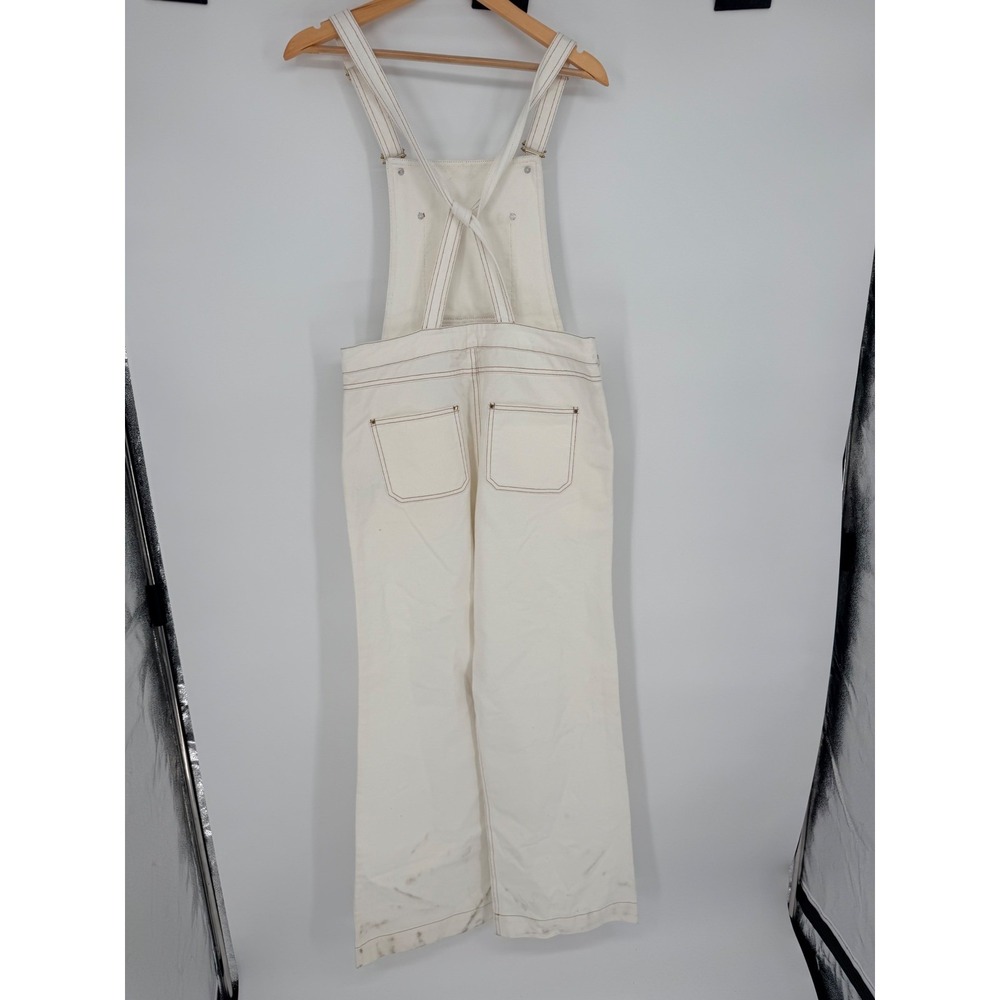 Ba&sh White Denim Wide Leg Overalls Contrast Stitch Brass Buttons Size M - Picture 3 of 11